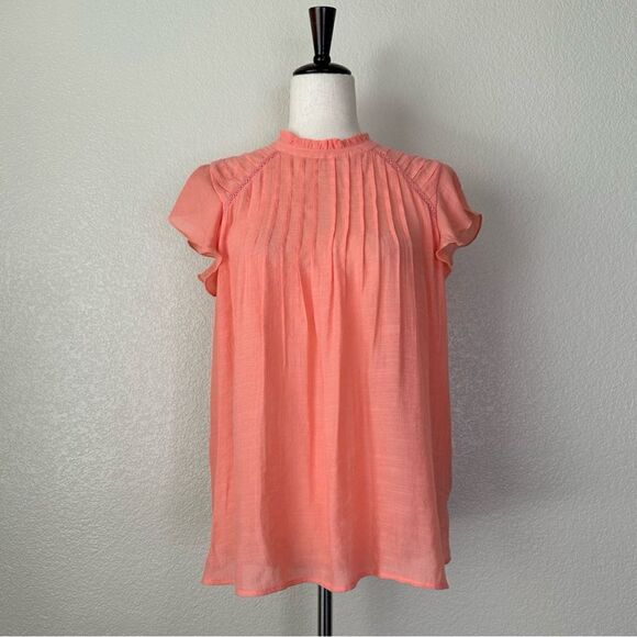 Nanette Lepore Coral Pink Cap Sleeves Pleated Top - Picture 2 of 12
